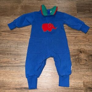 Gymboree Vintage Blue One-Piece with Red Elephant and Green Collar Trim